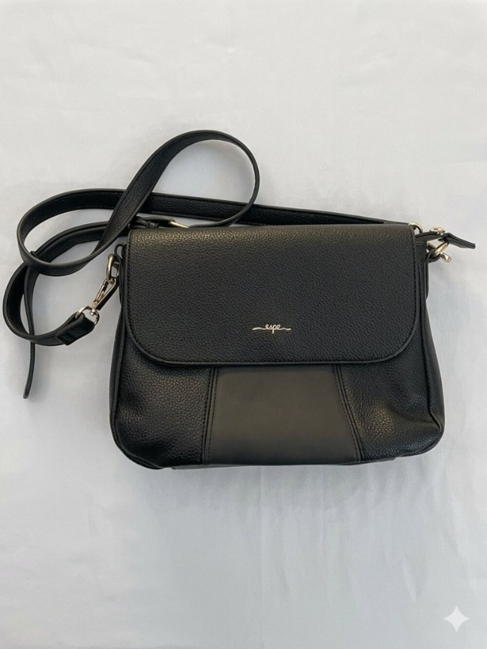 Black Crossbody Vegan Leather Shoulder Bag with Gold Accent
